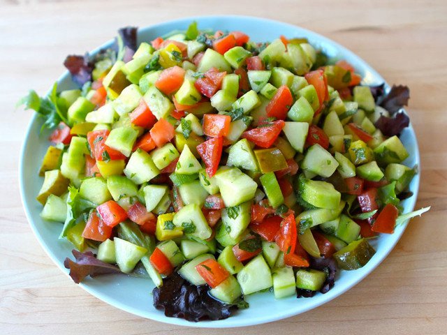 Israeli-Salad-with-Pickles-and-Mint-Overhead-640×480